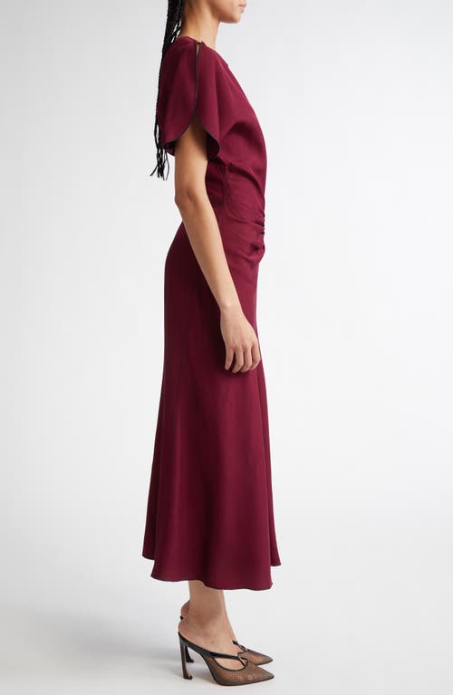 Shop Victoria Beckham Ruched Waist Midi Dress In Port