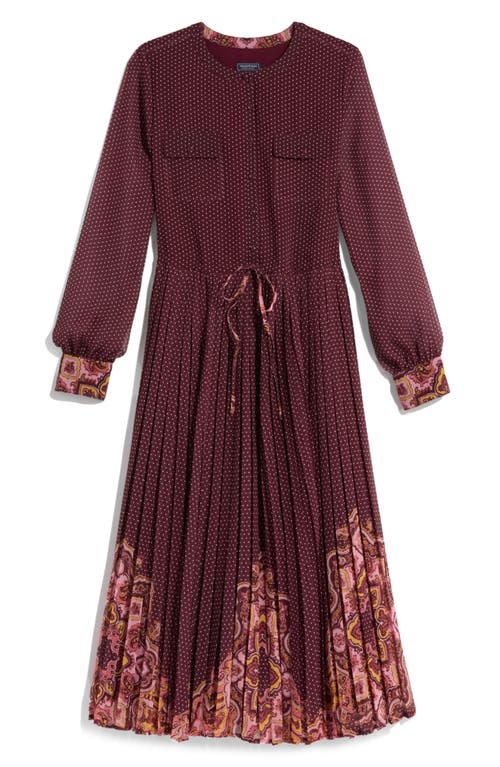 Shop Vineyard Vines Mixed Print Long Sleeve Pleated Georgette Midi Dress In Paisley Medium Crimson