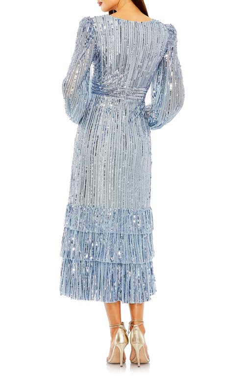 Shop Mac Duggal Sequin Long Sleeve Midi Dress In Slate Blue