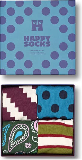 Happy Socks 4-Pack Nordstrom Gift Socks Assorted Vintage Pattern | Box
