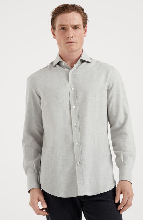 Shop Brunello Cucinelli Cotton And Cashmere Twill Basic Fit Shirt With Spread Collar In Grey