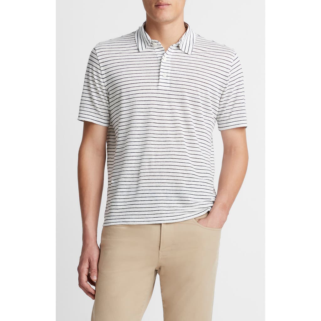 Vince Stripe Linen Polo In Yellow