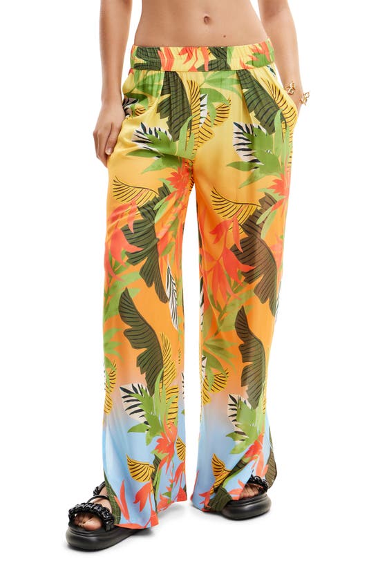 Shop Desigual Tropical Wide Leg Trousers In Orange