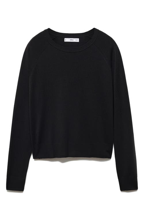 Mango Raglan Sleeve Crewneck Sweater In Black