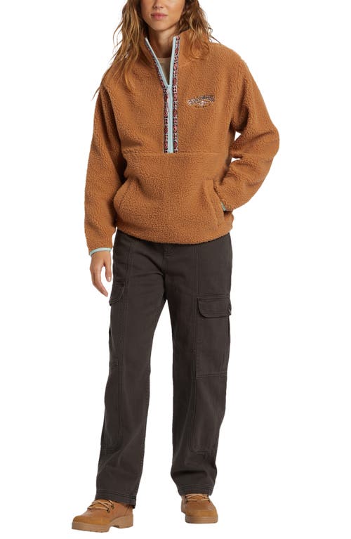 Shop Billabong Horizon High Pile Fleece Half Zip Sweatshirt In Sandalwood