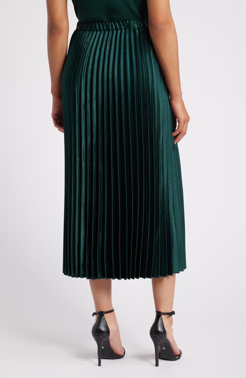 Shop Anne Klein Pleated Satin Skirt In Pine Forest