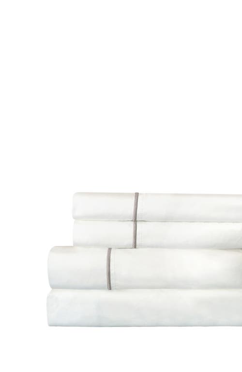 Melange Home Single Stripe Embroidered 300 Thread Count Cotton Percale Sheet Set In Charcoal/white