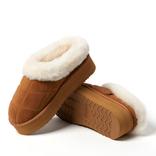 Dearfoams Fireside By Women's Bendigo Genuine Shearling Quilted Platform Clog In Chestnut