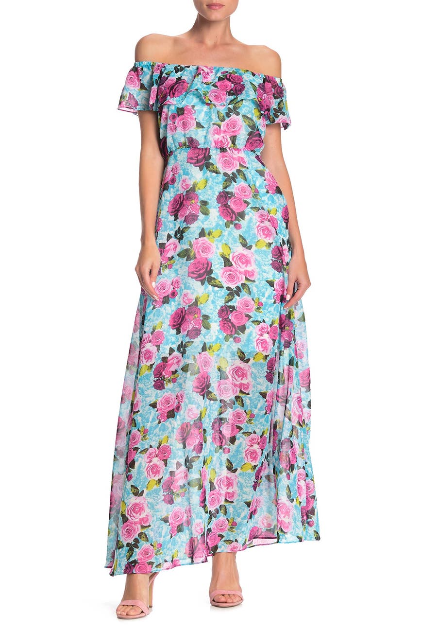 Betsey Johnson | Off-the-Shoulder Floral Maxi Dress | Nordstrom Rack