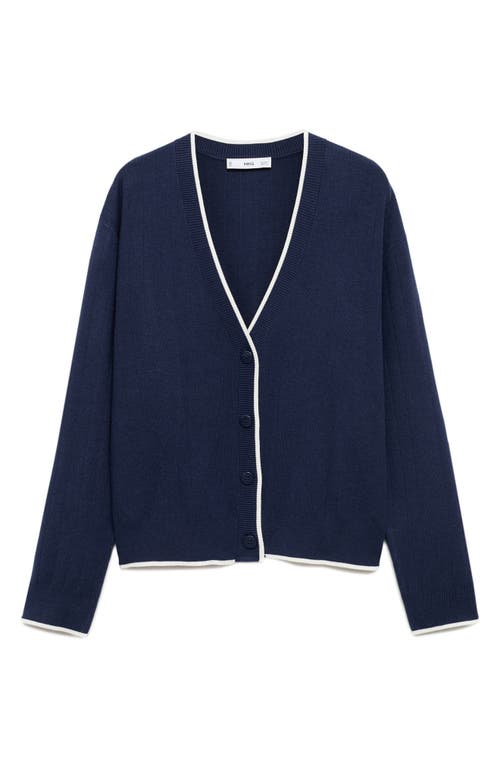 Shop Mango Tipped Relaxed Cardigan In Dark Navy