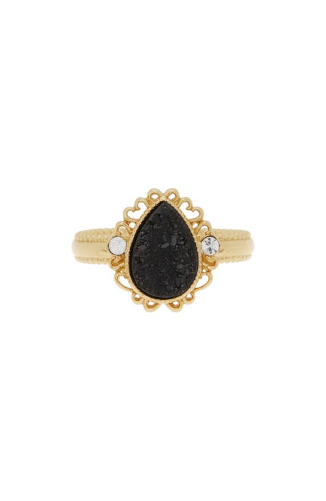 14K Gold Plated Druzy Crystal Halo Ring