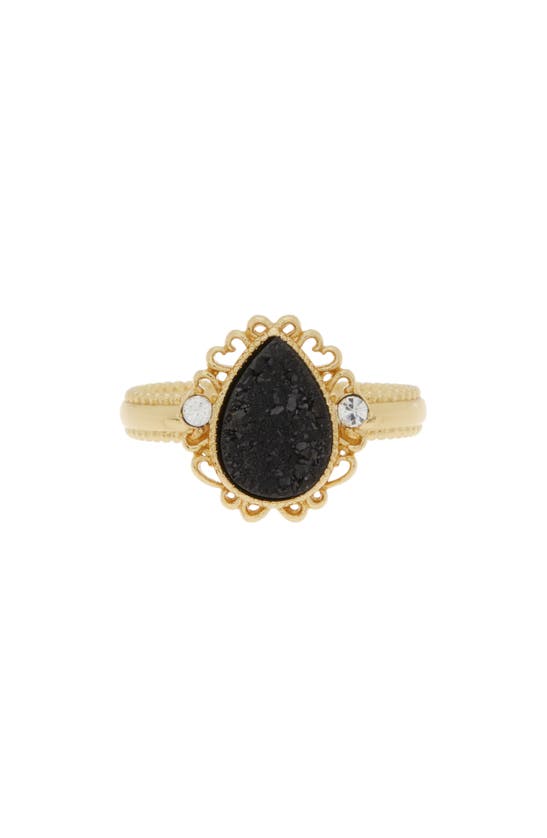 Covet 14k Gold Plated Druzy Crystal Halo Ring In Jet