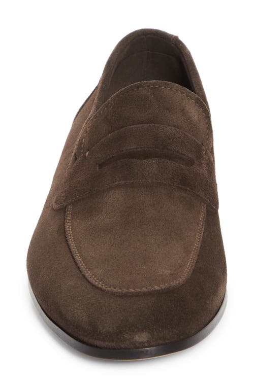 Jm Weston 180 Moccasin Suede Penny Loafers In Dark Brown