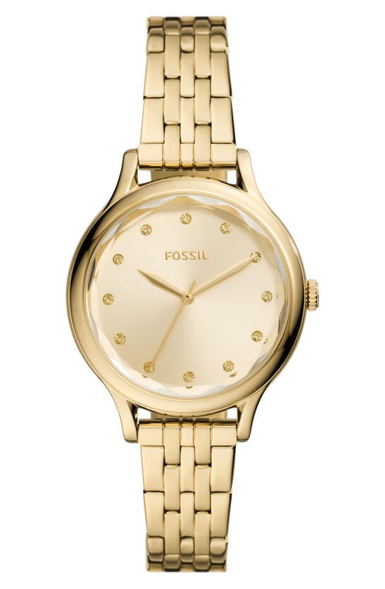 Fossil Laney Cz Embellished Three-hand Quartz Bracelet Watch, 34mm In Gold