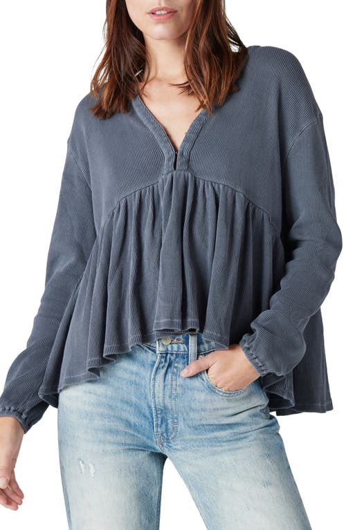 Lucky Brand Waffle Knit High-Low Cotton Top in Ebony at Nordstrom, Size X-Large