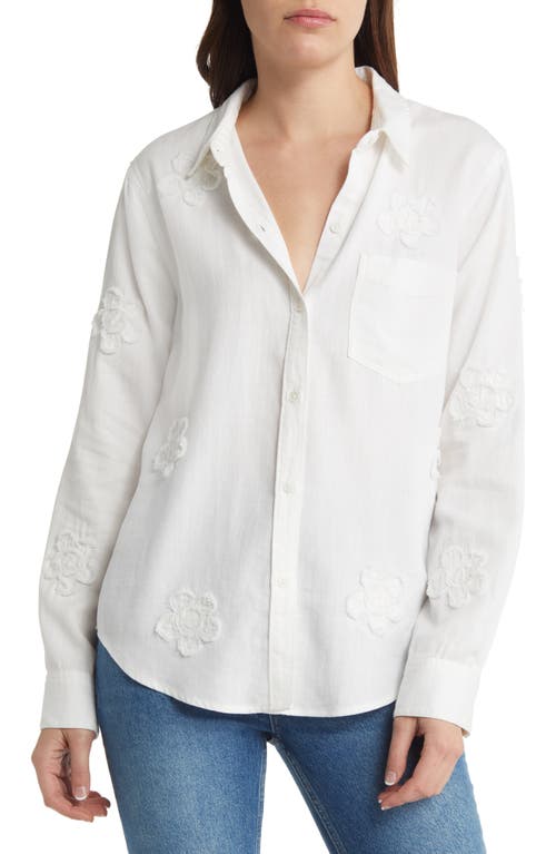 Rails Ingrid Floral Appliqué Button-Up Shirt in White Daisy Applique