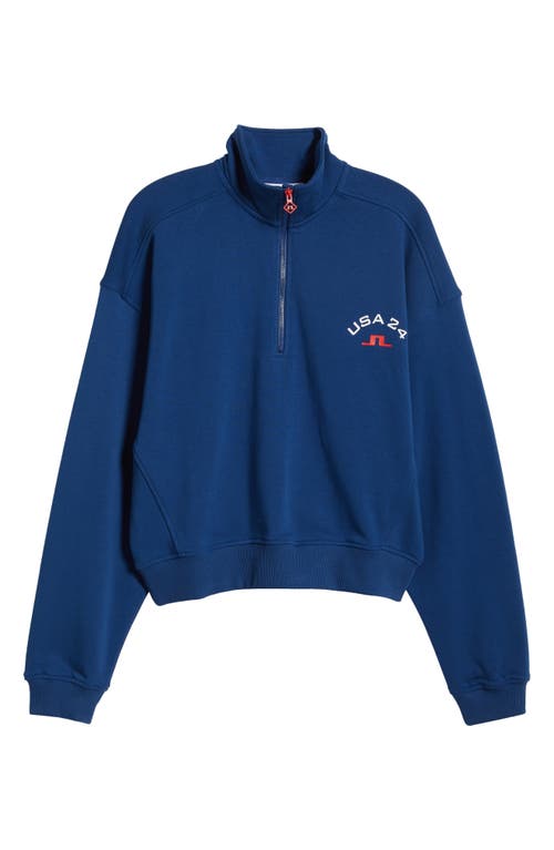 Shop J. Lindeberg Lamia Quarter Zip Graphic Sweatshirt In Estate Blue