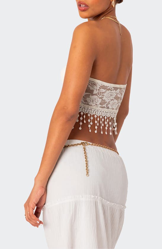 Shop Edikted India Fringe Hem Lace Tube Top In Cream