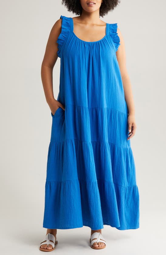 Shop Caslon Ruffle Strap Maxi Dress In Blue Marmara
