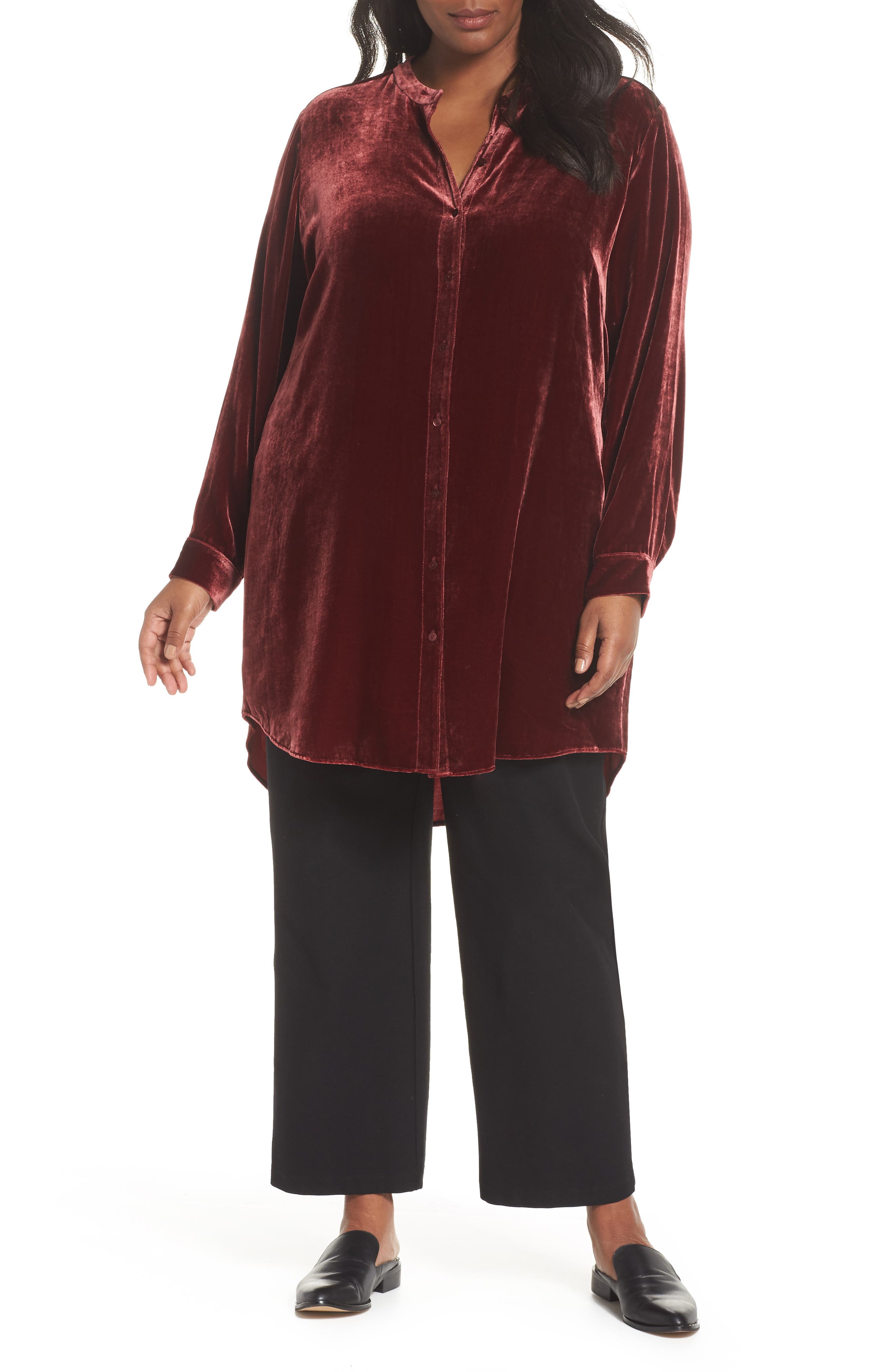 eileen fisher long velvet shirt