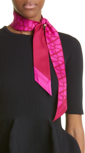 Valentino Vlogo Monogram Silk Twill Scarf Pink Chiaro/ Pink Scuro