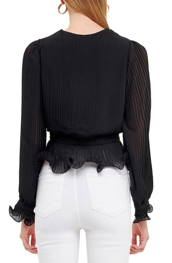 Shop Endless Rose Surplice Pleated Blouse In Black