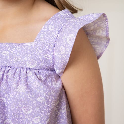 Hope & Henry Girls' Flutter Sleeve Faux Top Pull-on Linen Romper, Toddler In Lavender Fields Floral