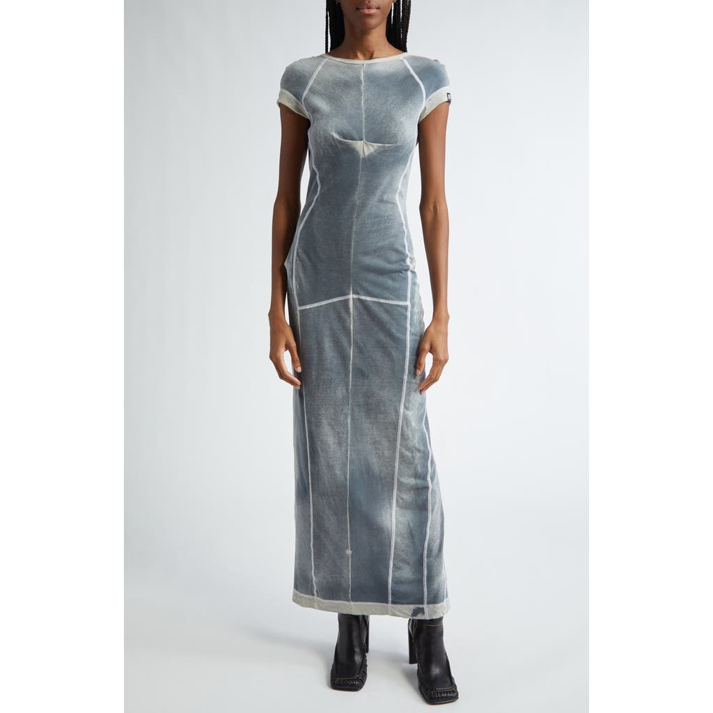 Knwls Paneled Short Sleeve Cotton Maxi Dress In Gray