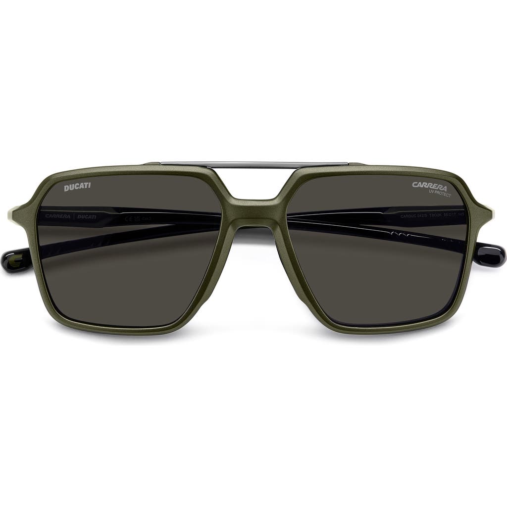 Carrera Eyewear x Ducati 55mm Carduc Rectangle Sunglasses in Military Green/Grey