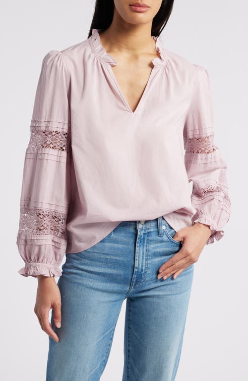 Shop Caslonr Caslon(r) Lace Inset Long Sleeve Cotton Top In Purple Dawn