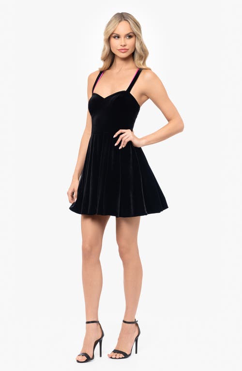 Shop Blondie Nites Velvet Minidress In Black/hot Pink