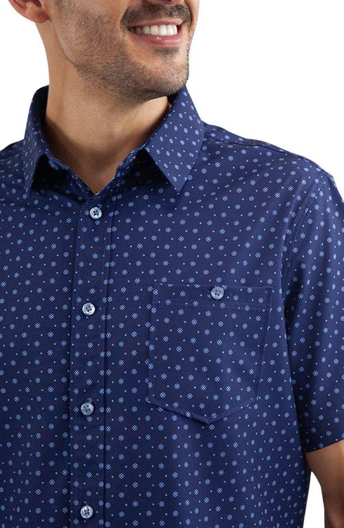 Jachs Classic Fit Floral Short Sleeve Button-up Tech Shirt In Indigo Poly Print