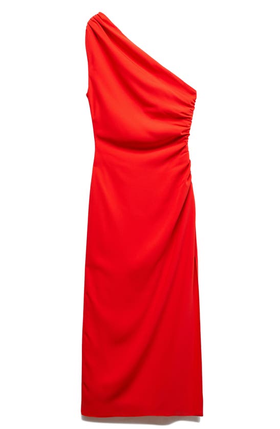 Shop Mango One-shoulder Asymmetric Hem Dress In Red