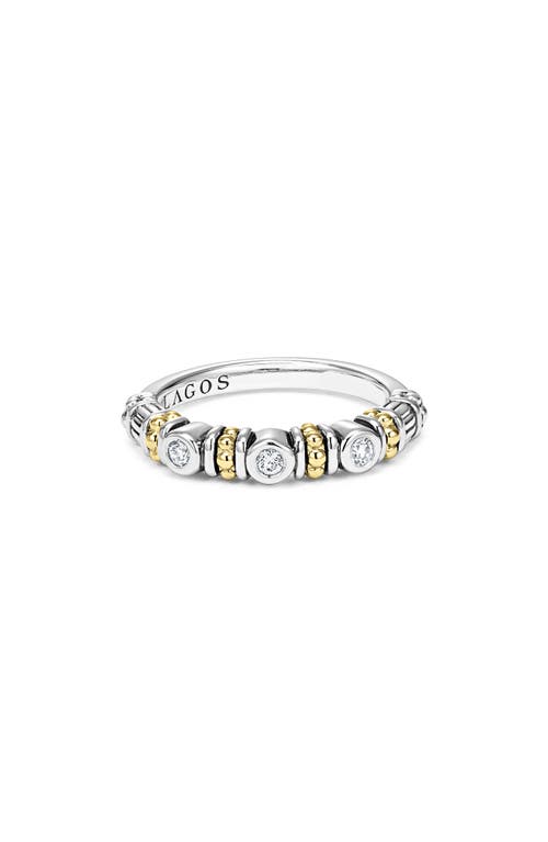 Lagos Sterling Silver Three Diamond Stacking Ring With 18k Gold Stations In Silver/gold
