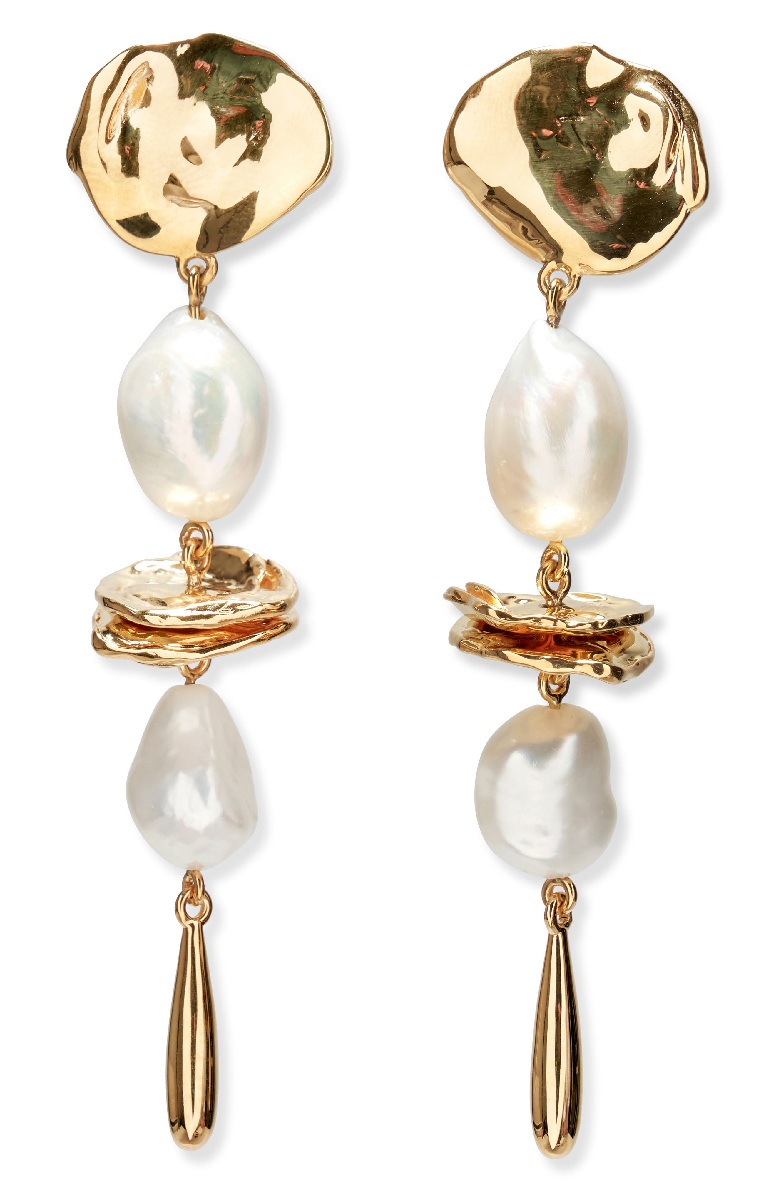 Lizzie Fortunato Freshwater Pearl Drop Earrings in Gold 