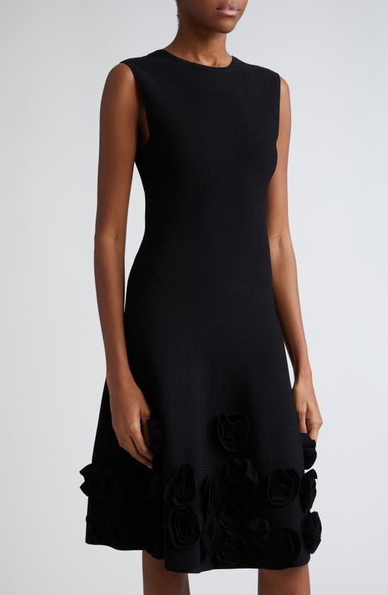 Lela Rose Penelope Midi Dress With Floral Applique Detail In Black