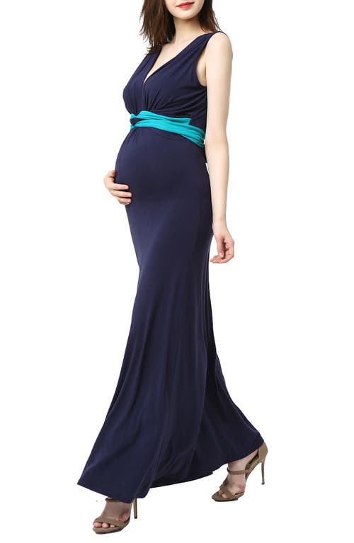 Kimi And Kai Scarlett Maternity Maxi Dress In Navy/teal