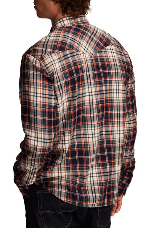Lucky Brand Indigo Plaid Flannel Snap-up Western Shirt In Indigo Red Plaid