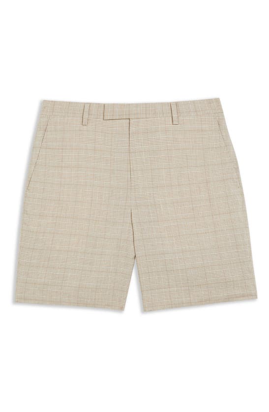 Shop Ted Baker Lambath Check Flat Front Linen Blend Chino Shorts In Taupe