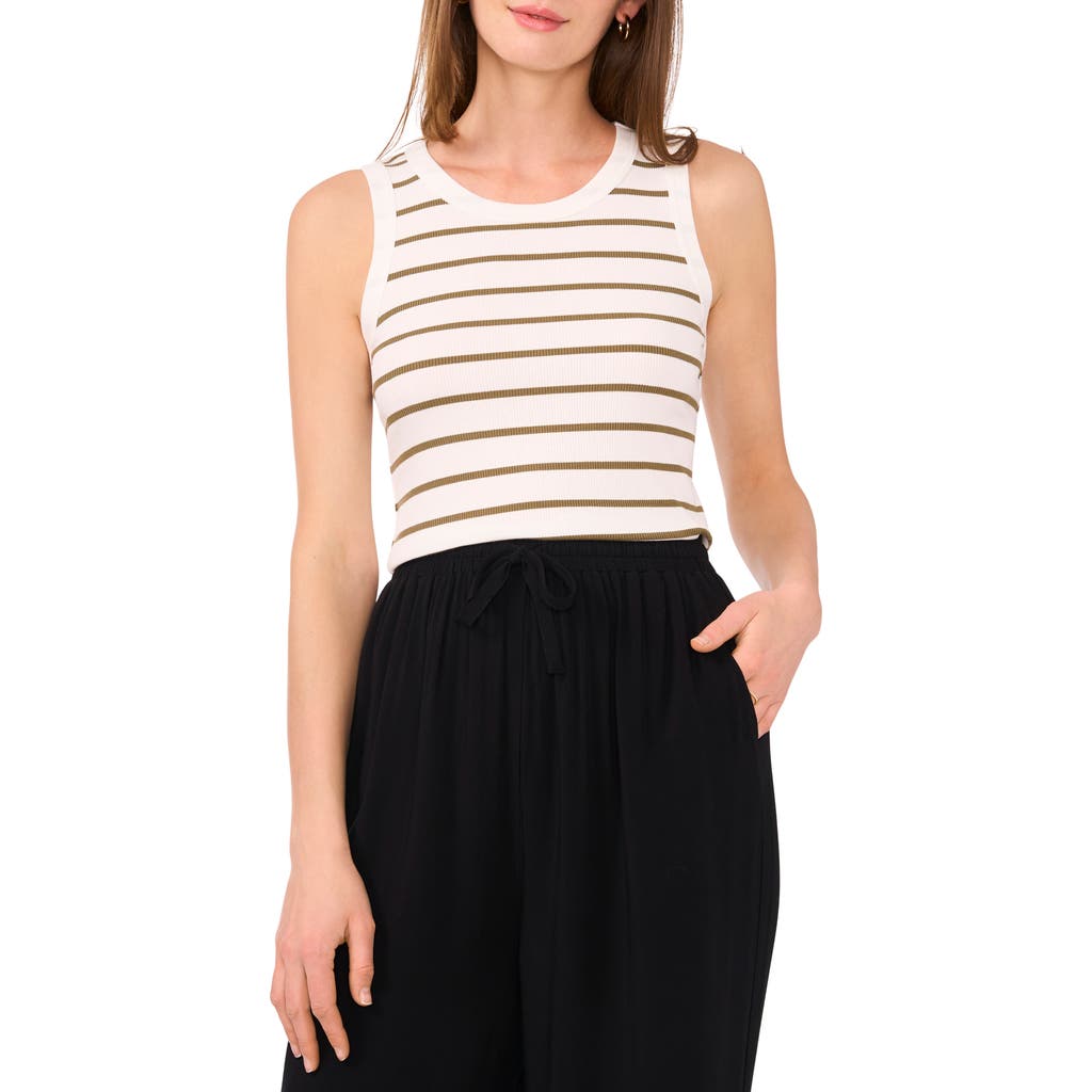 Halogen ® Stripe Rib Tank In Olive Branch/cream Stripe
