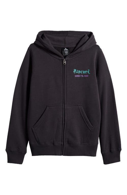 Rip Curl Kids' Shred Until Dead Graphic Zip-Up Hoodie in Washed Black 