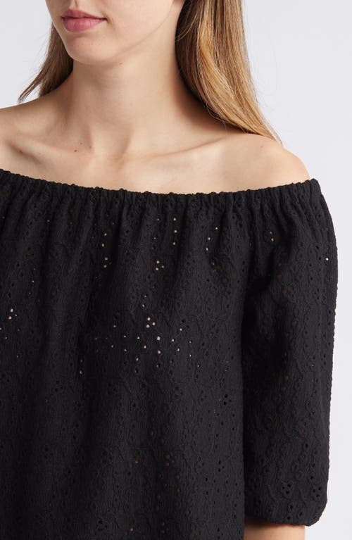 Shop Loveappella Off The Shoulder Eyelet Top In Black