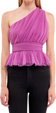 Endless Rose One-Shoulder Textured Tulle Top