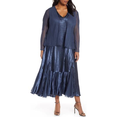 Plus Size Komarov Embellished Midi Dress With Jacket, Blue