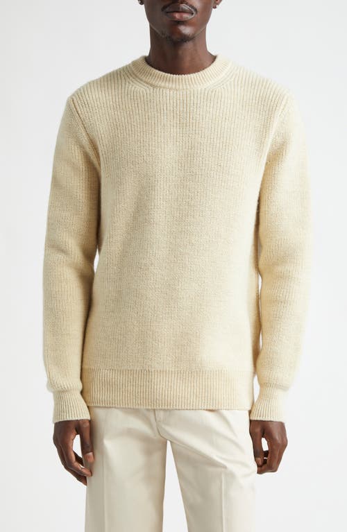 Sunspel British Wool Rib Crewneck Sweater in Natural Ecru 