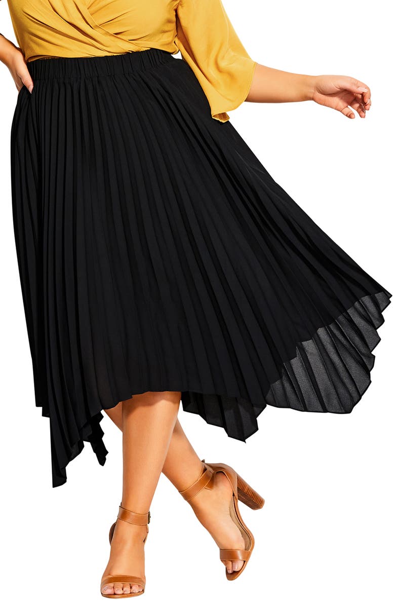 CITY CHIC Simple Pleated Skirt, Main, color, BLACK