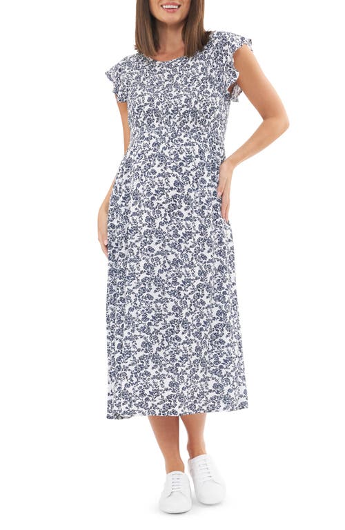 Ripe Maternity Joyce Smocked Maternity Dress In White/navy