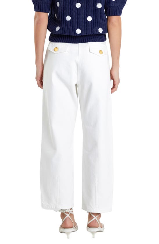 Shop English Factory Premium Pleated Crop Wide Leg Denim Trousers In Ivory