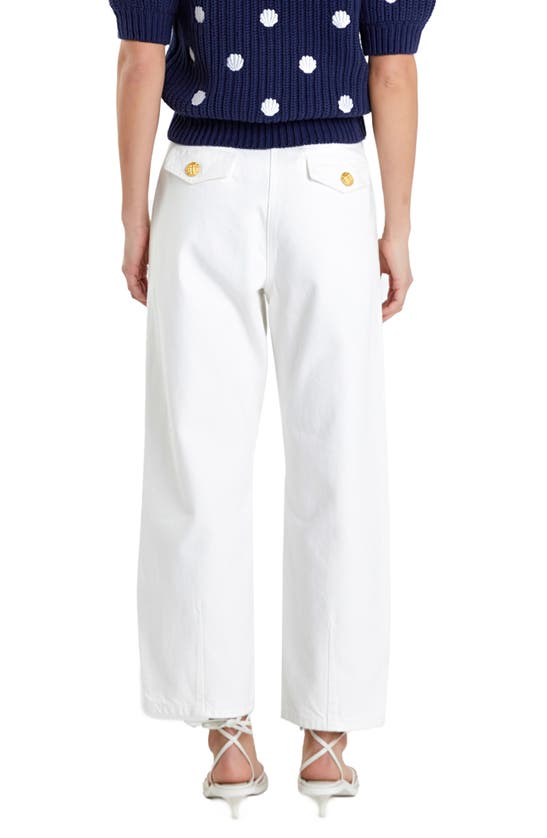 English Factory Premium Pleated Crop Wide Leg Denim Trousers In Ivory