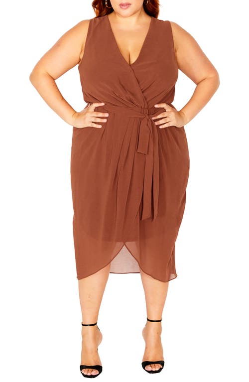 City Chic Tie Belt Faux Wrap Dress in Ginger